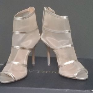 Aperlai Paris stiletto silver mesh sandals booties 38